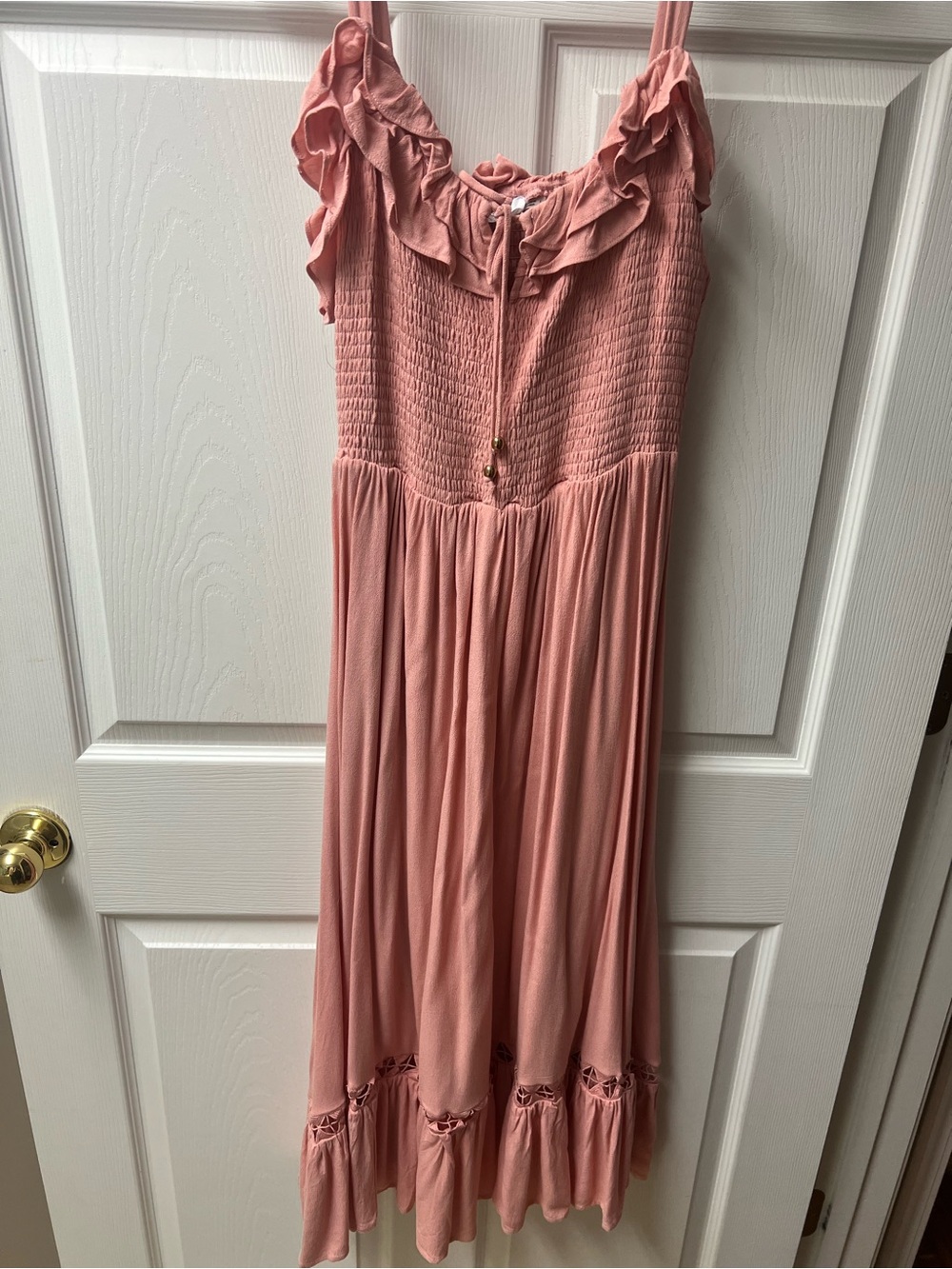 Bluivy Dusty Rose Smocked Ruffle Midi Dress